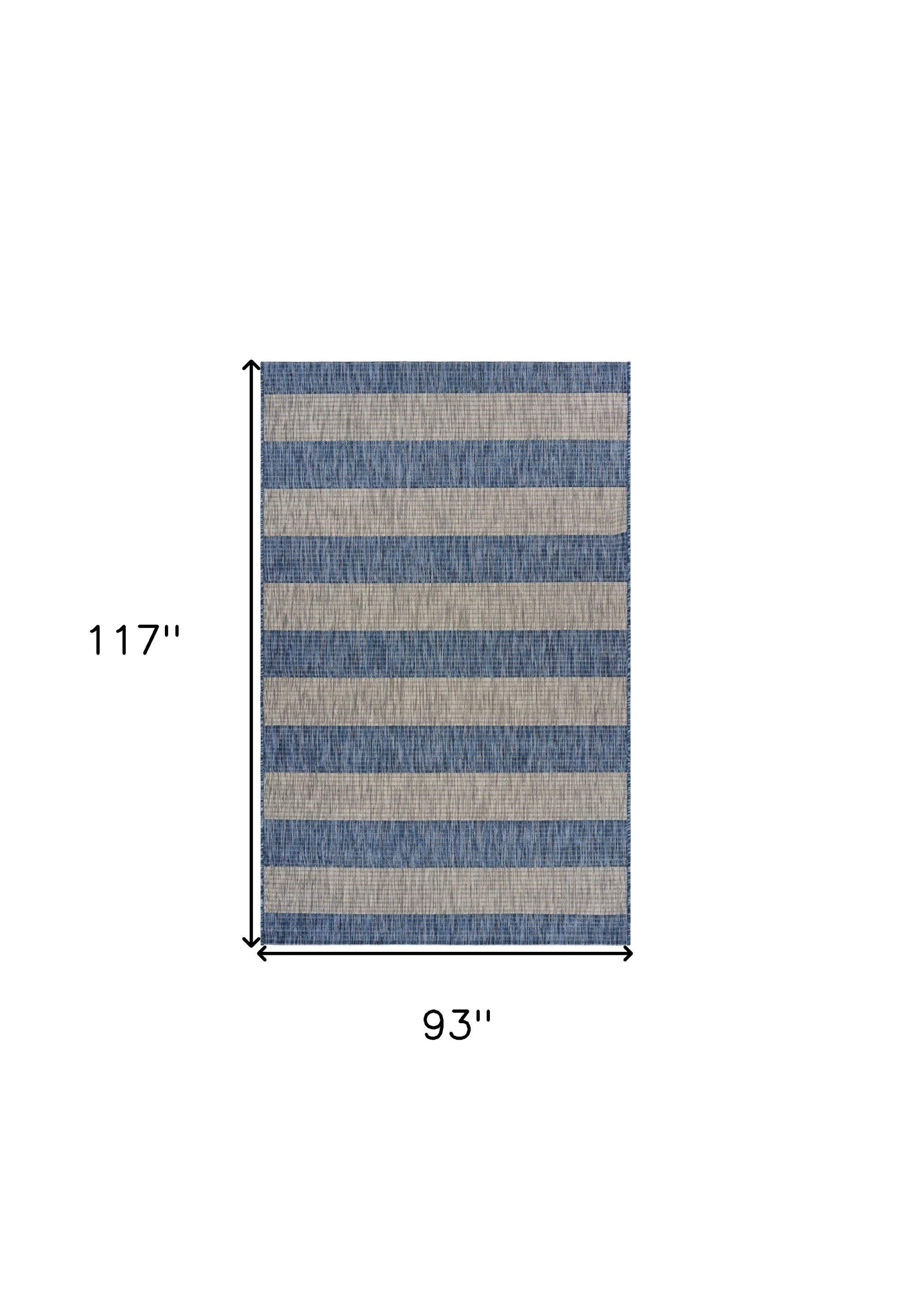 8' X 10' Blue And Gray Indoor Outdoor Area Rug-Outdoor Rugs-DECOROLALA