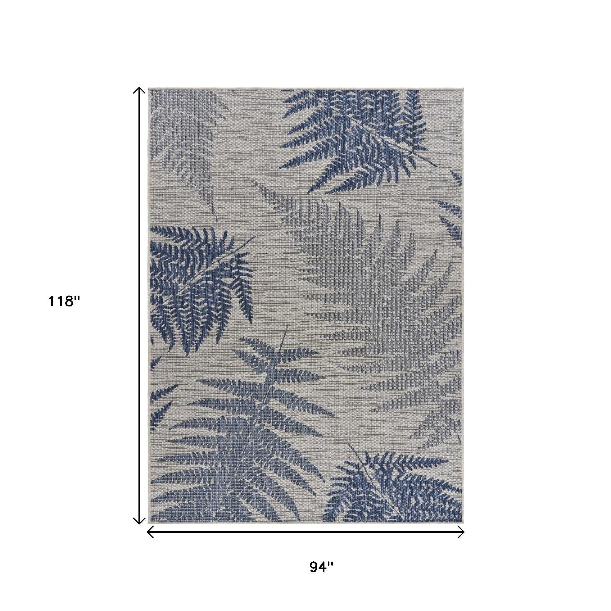8' X 10' Blue And Gray Indoor Outdoor Area Rug-Outdoor Rugs-DECOROLALA