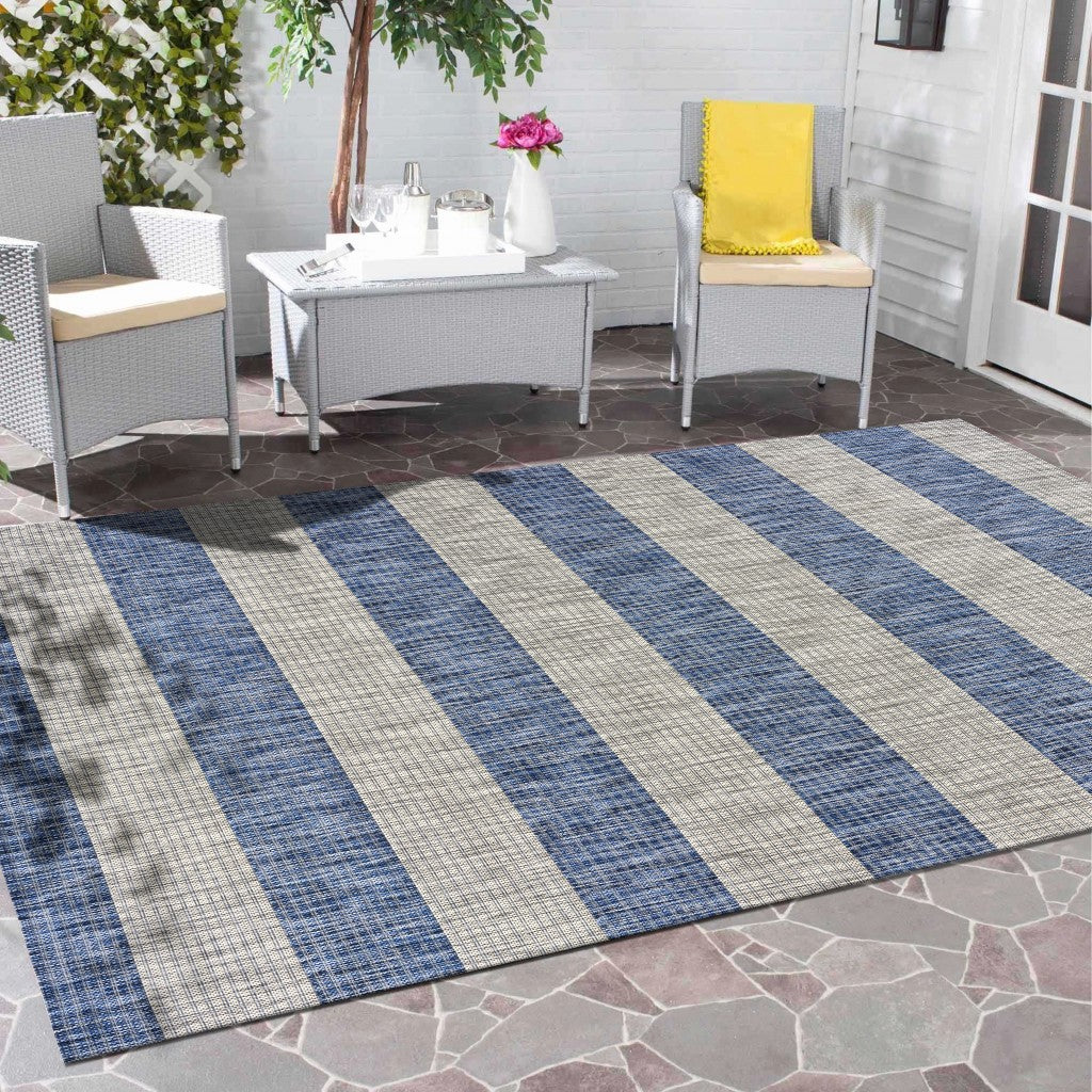 8' X 10' Blue And Gray Indoor Outdoor Area Rug-Outdoor Rugs-DECOROLALA