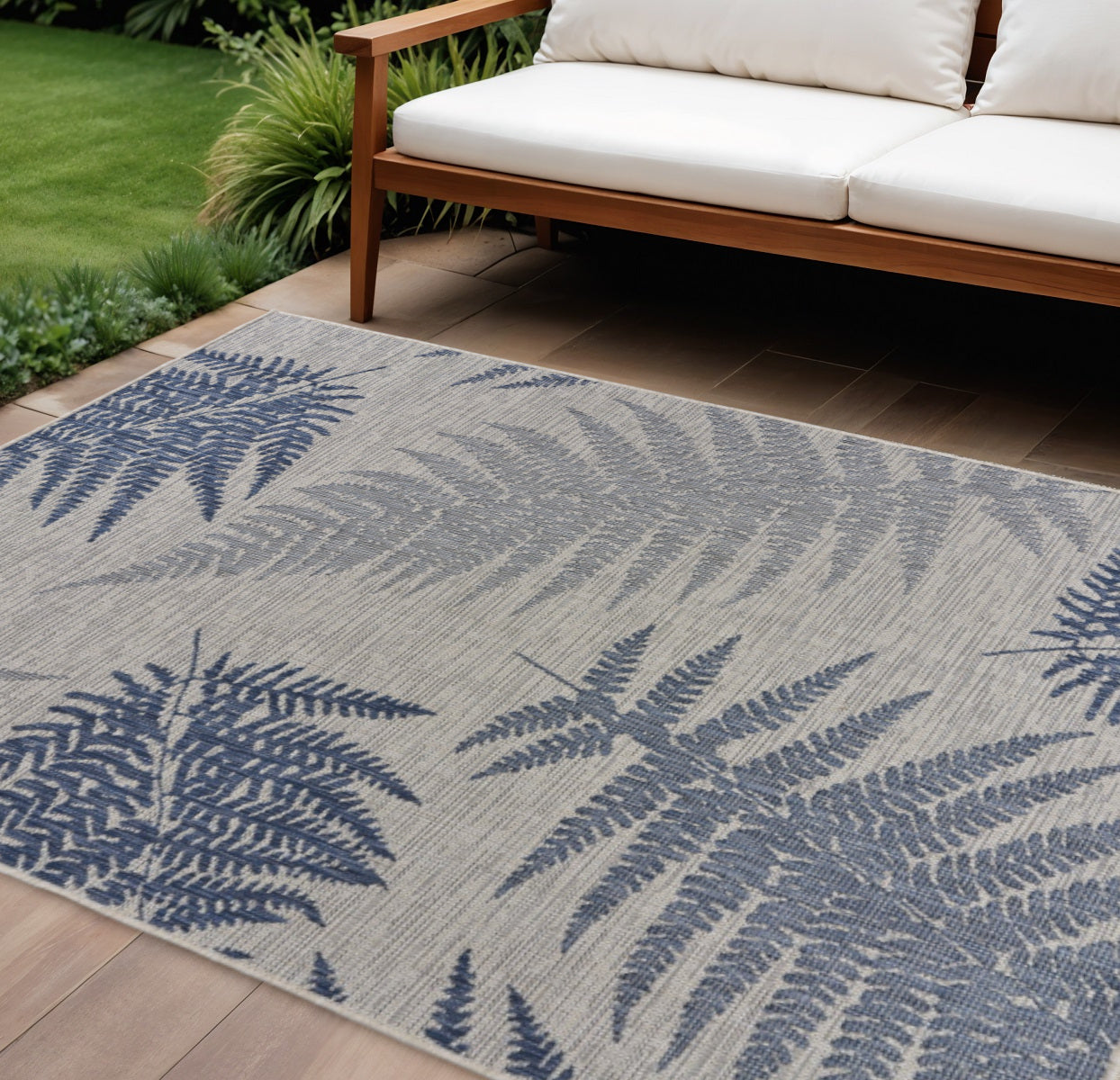 8' X 10' Blue And Gray Indoor Outdoor Area Rug-Outdoor Rugs-DECOROLALA