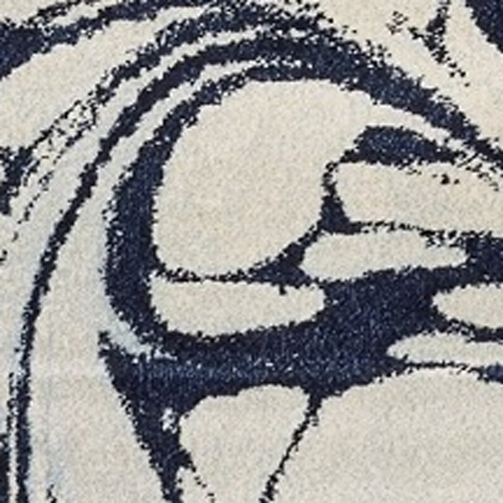 8' X 10' Blue And Ivory Abstract Shag Area Rug-Area Rugs-DECOROLALA