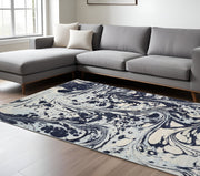 8' X 10' Blue And Ivory Abstract Shag Area Rug-Area Rugs-DECOROLALA