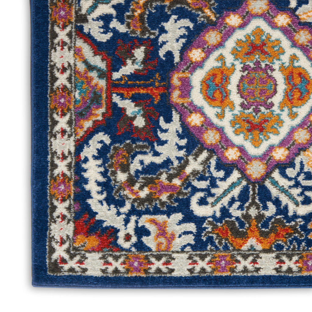 8' X 10' Blue And Ivory Oriental Area Rug-Area Rugs-DECOROLALA
