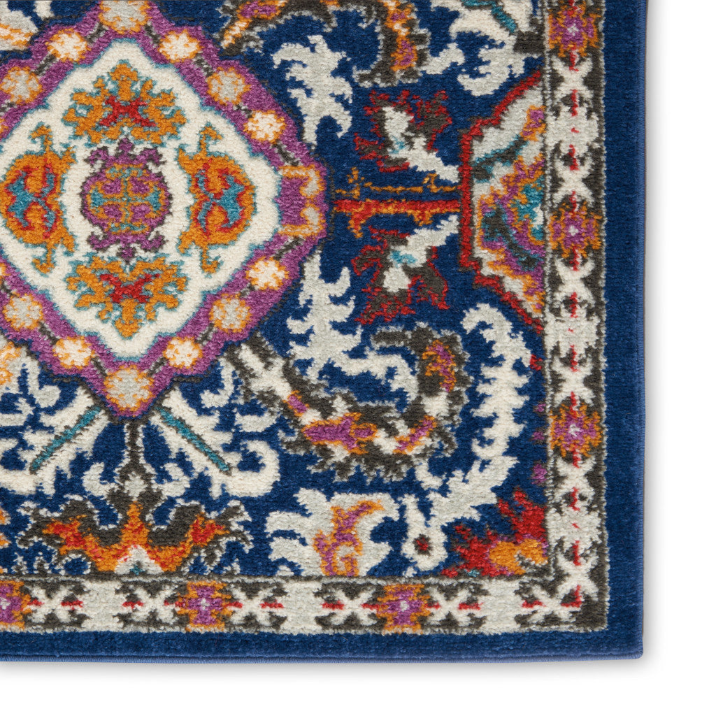8' X 10' Blue And Ivory Oriental Area Rug-Area Rugs-DECOROLALA