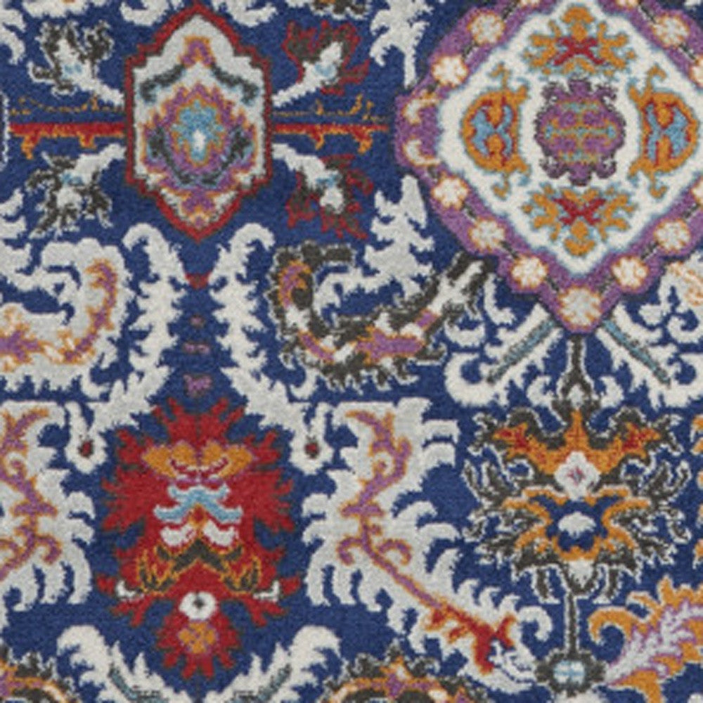 8' X 10' Blue And Ivory Oriental Area Rug-Area Rugs-DECOROLALA