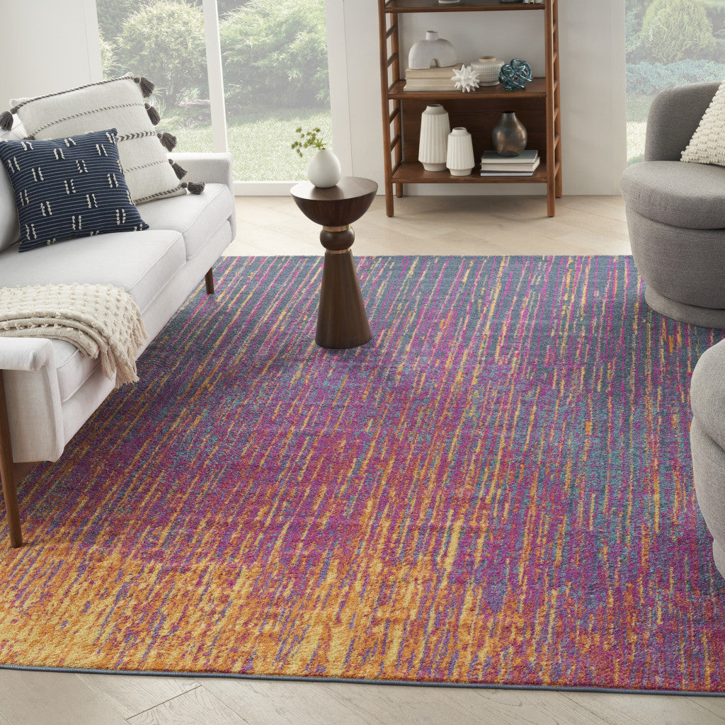 8' X 10' Blue And Orange Abstract Area Rug-Area Rugs-DECOROLALA