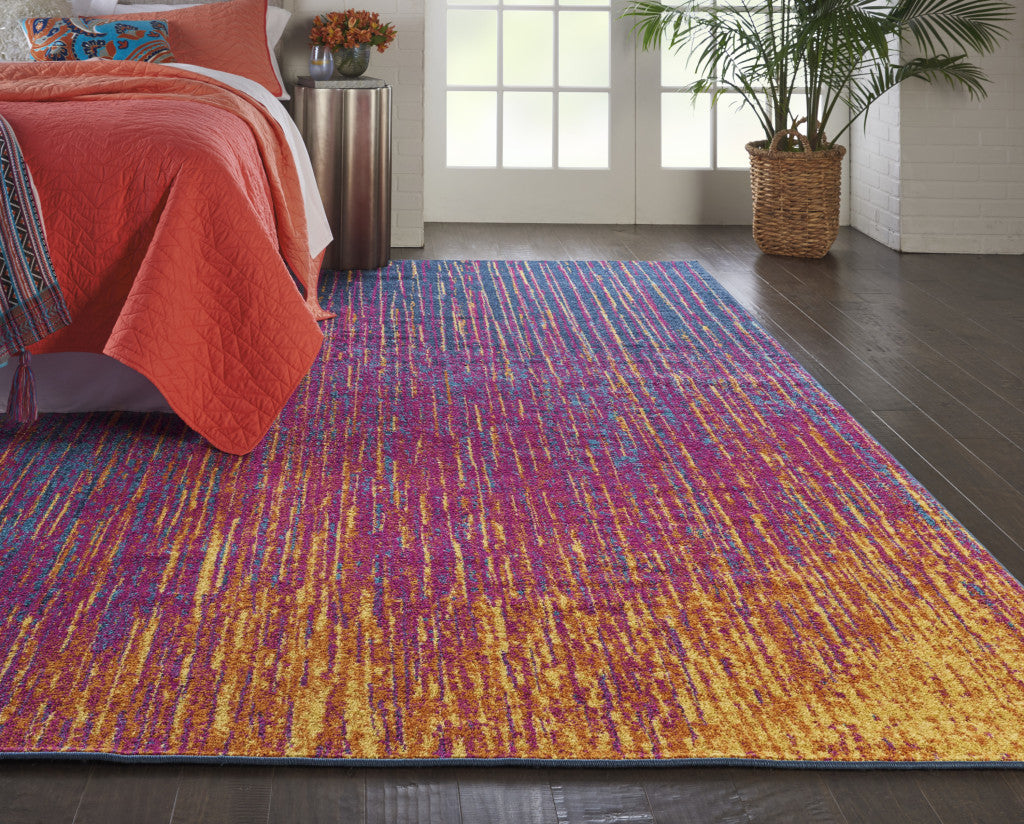 8' X 10' Blue And Orange Abstract Area Rug-Area Rugs-DECOROLALA