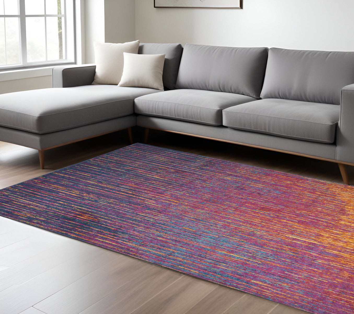 8' X 10' Blue And Orange Abstract Area Rug-Area Rugs-DECOROLALA