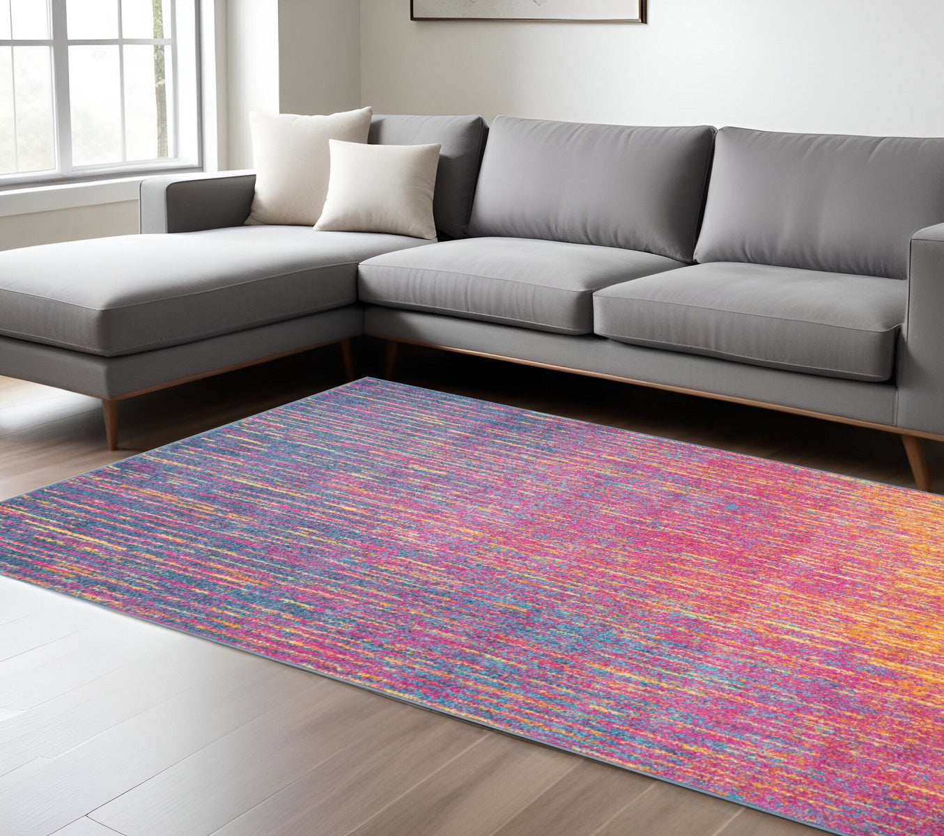 8' X 10' Blue And Orange Abstract Area Rug-Area Rugs-DECOROLALA