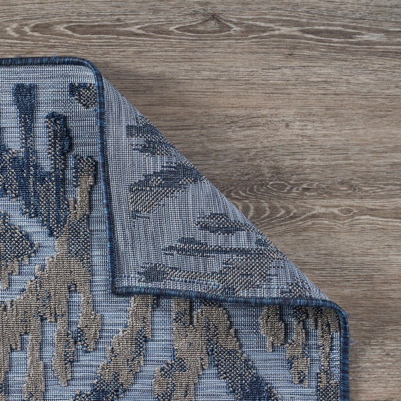 8' X 10' Blue And Yellow Indoor Outdoor Area Rug-Outdoor Rugs-DECOROLALA