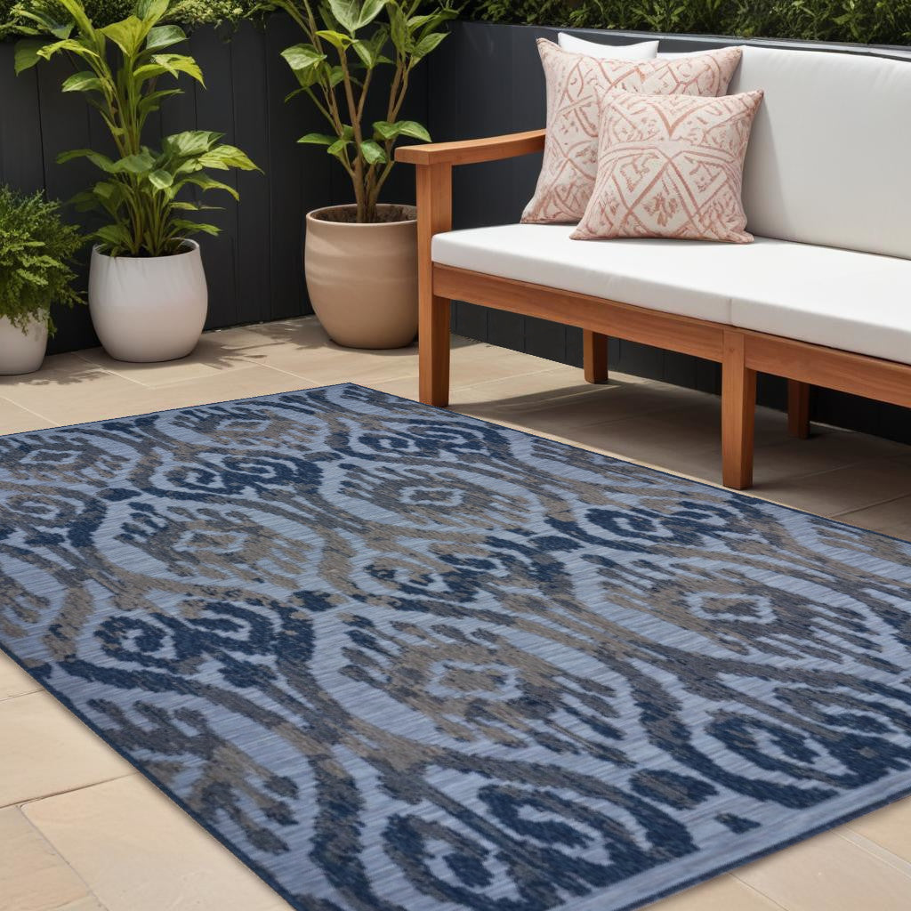 8' X 10' Blue And Yellow Indoor Outdoor Area Rug-Outdoor Rugs-DECOROLALA
