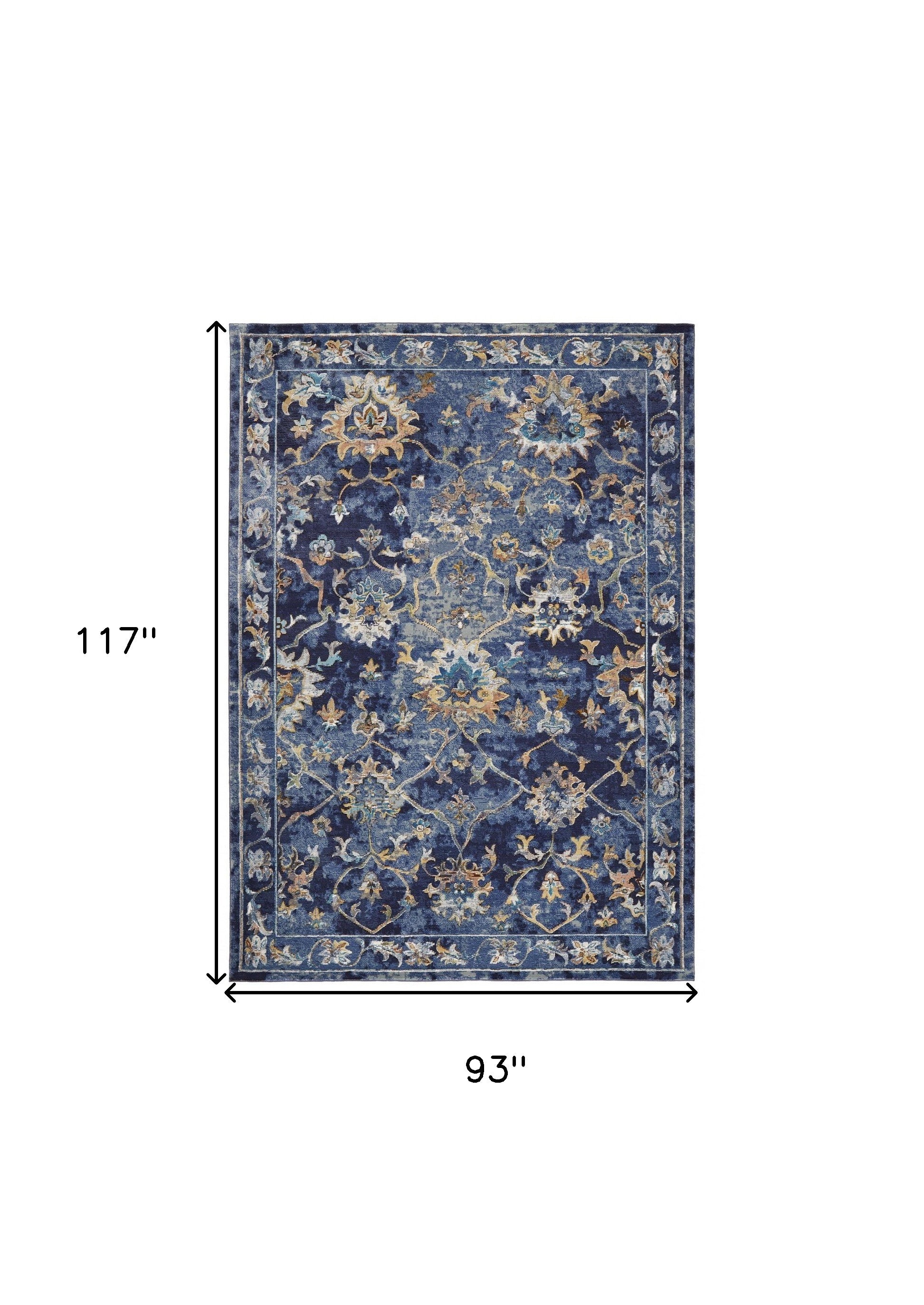 8' X 10' Blue Aqua and Gold Oriental Distressed Area Rug-Area Rugs-DECOROLALA