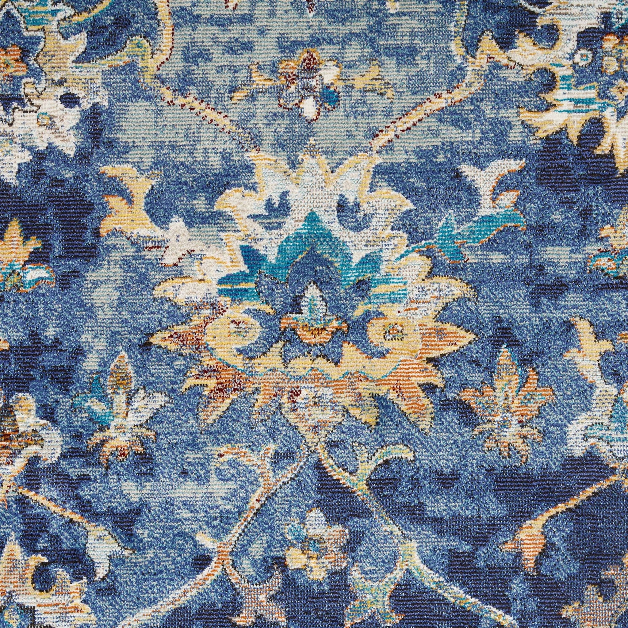 8' X 10' Blue Aqua and Gold Oriental Distressed Area Rug-Area Rugs-DECOROLALA