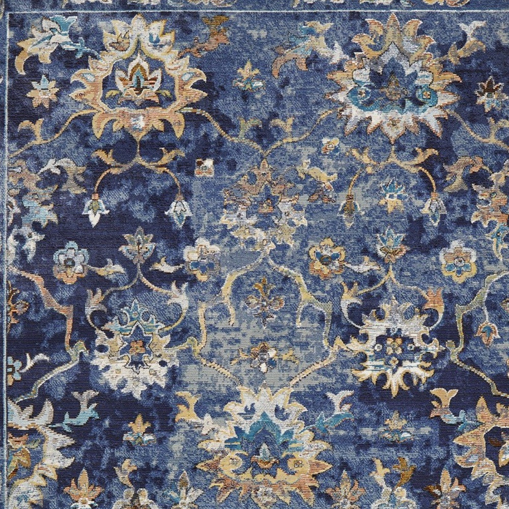 8' X 10' Blue Aqua and Gold Oriental Distressed Area Rug-Area Rugs-DECOROLALA