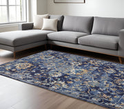8' X 10' Blue Aqua and Gold Oriental Distressed Area Rug-Area Rugs-DECOROLALA