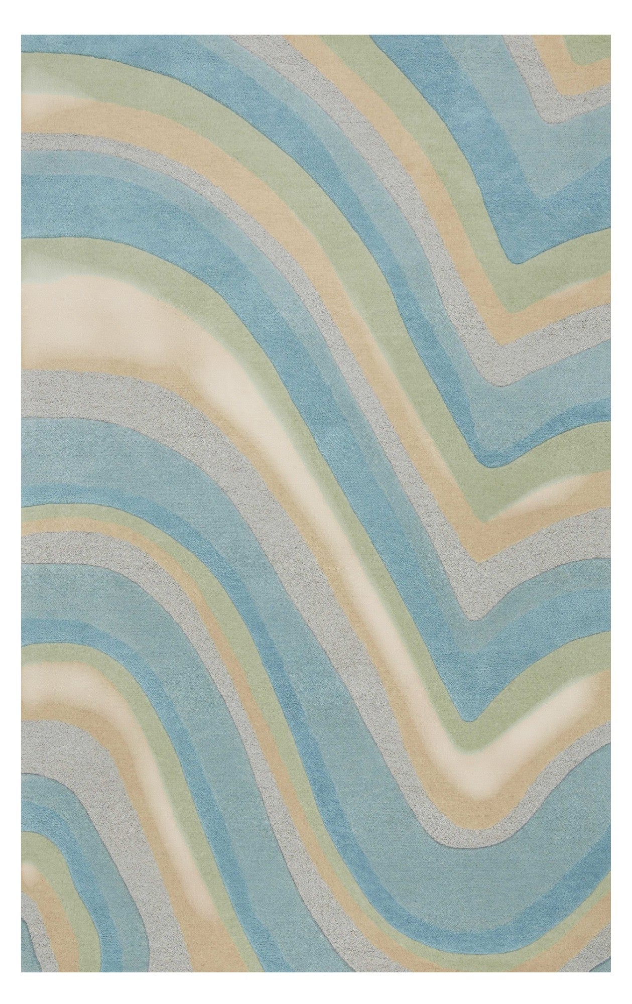 8' X 10' Blue Beige And Green Wool Abstract Hand Tufted Area Rug-Area Rugs-DECOROLALA