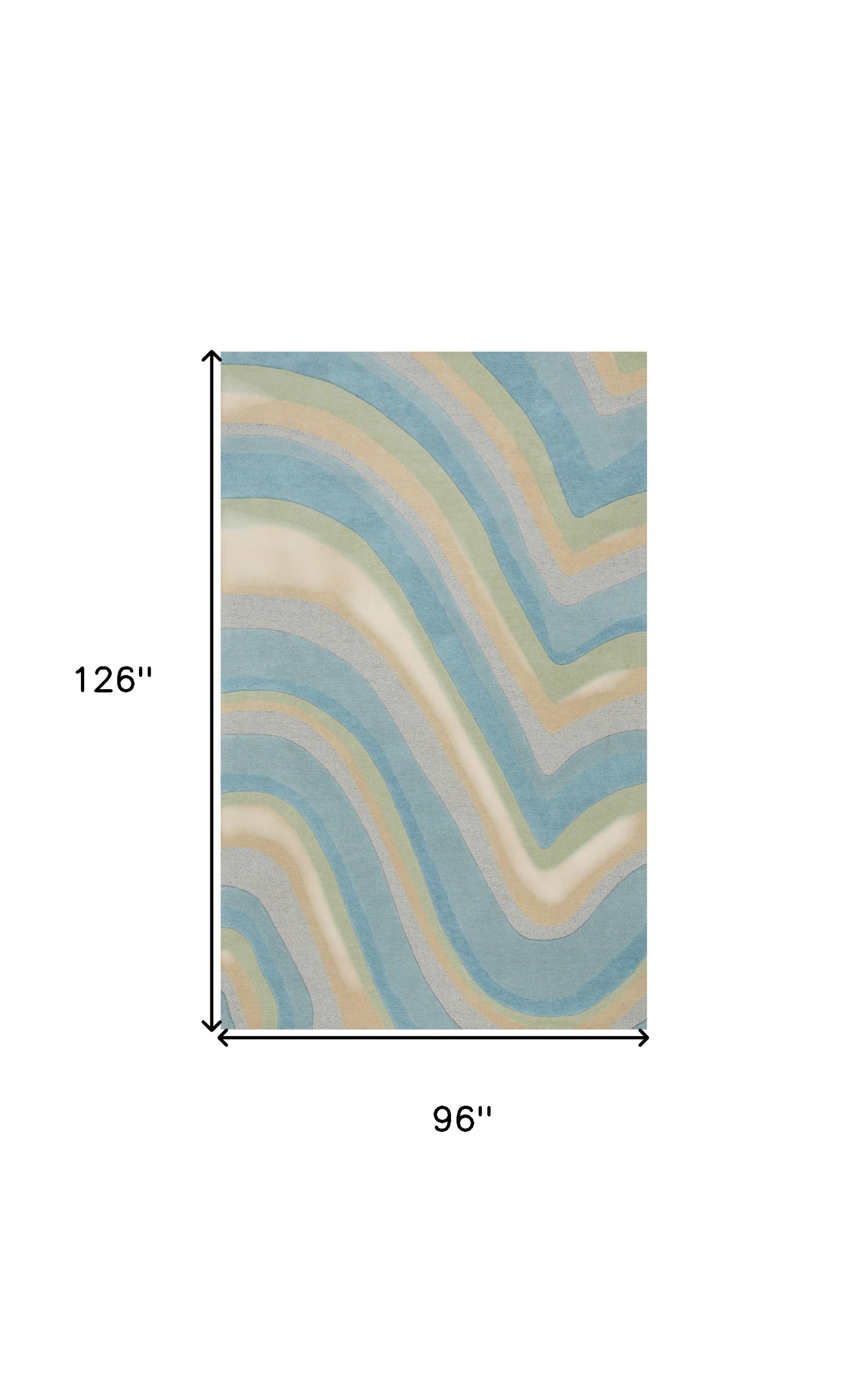 8' X 10' Blue Beige And Green Wool Abstract Hand Tufted Area Rug-Area Rugs-DECOROLALA