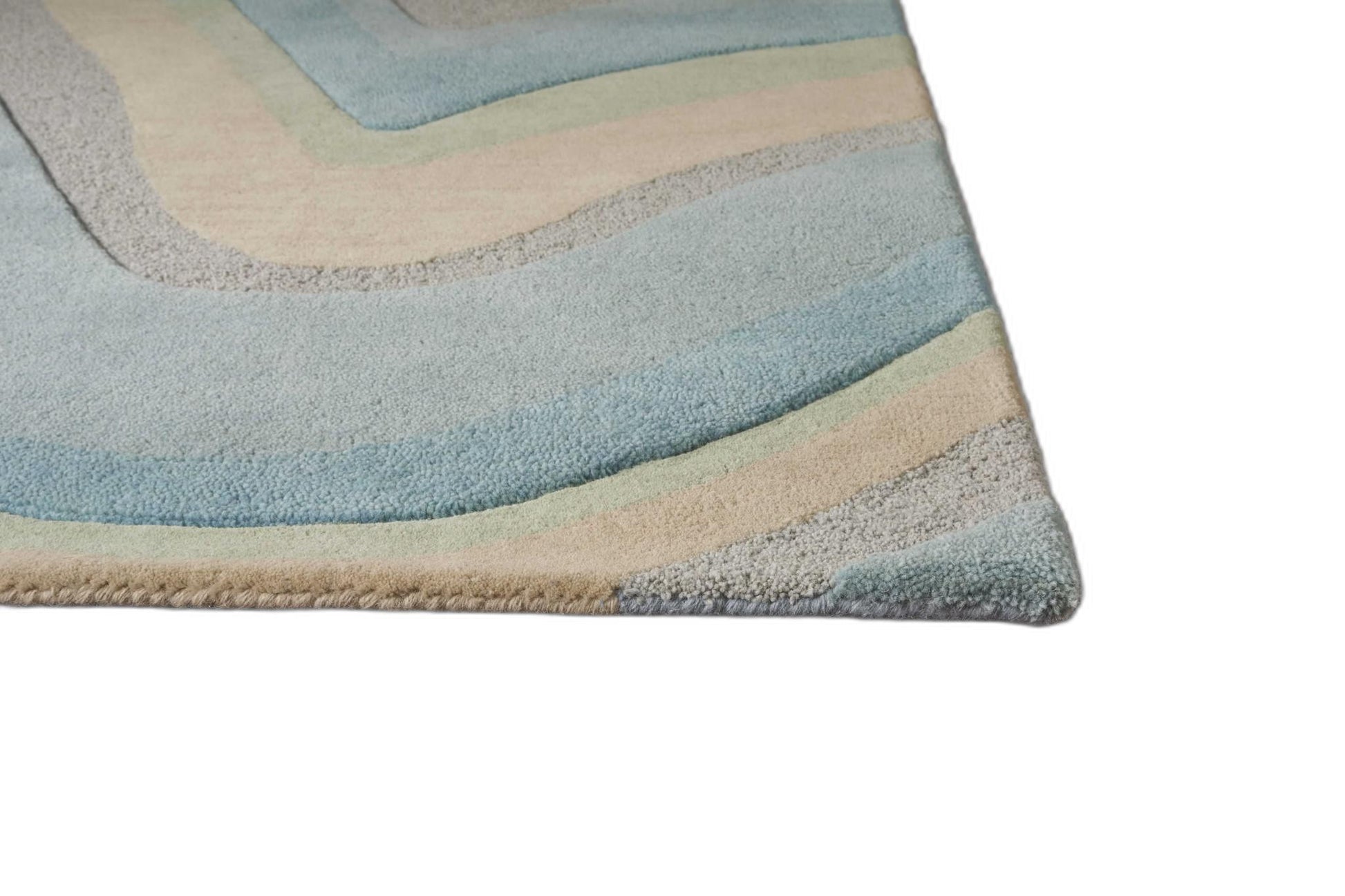 8' X 10' Blue Beige And Green Wool Abstract Hand Tufted Area Rug-Area Rugs-DECOROLALA