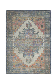 8' X 10' Blue Brick Red And Brown Medallion Hand Woven Distressed Area Rug-Area Rugs-DECOROLALA