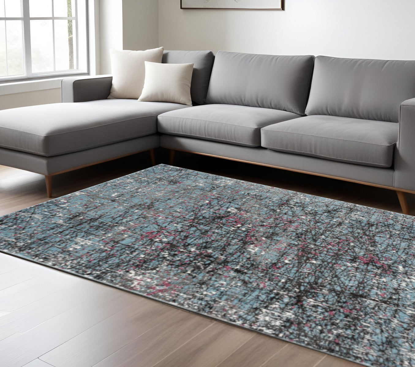 8' X 10' Blue Chaotic Strokes Area Rug-Area Rugs-DECOROLALA