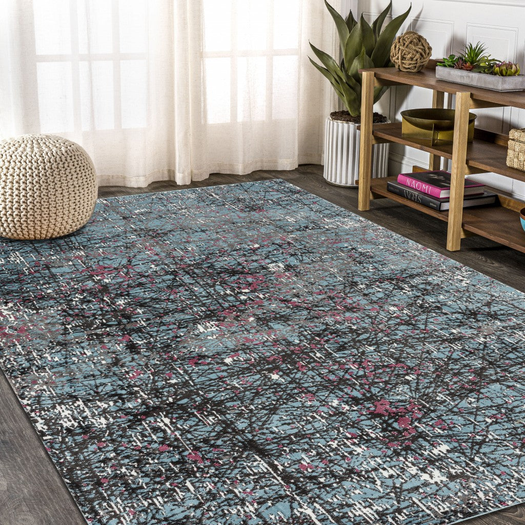 8' X 10' Blue Chaotic Strokes Area Rug-Area Rugs-DECOROLALA