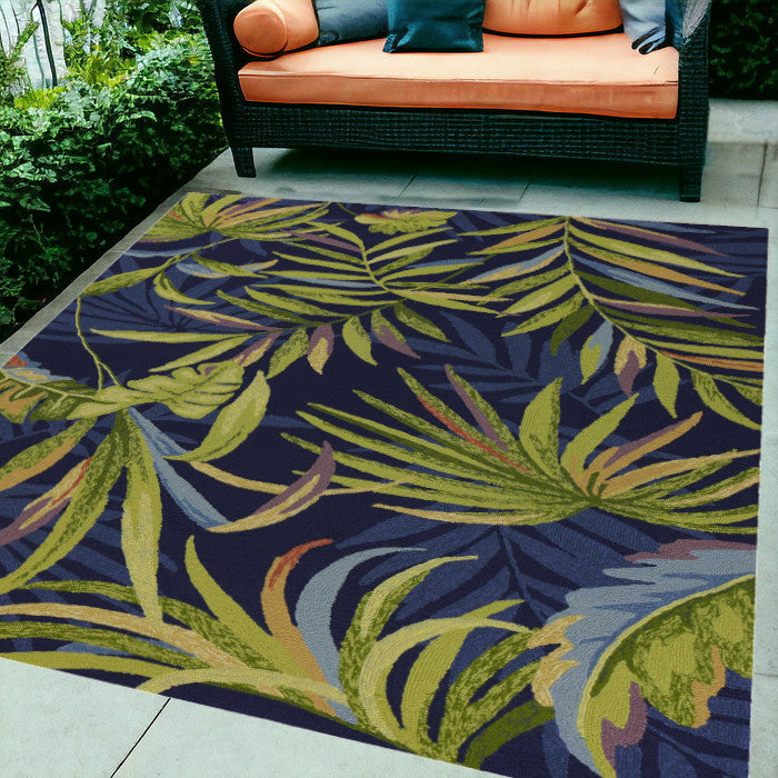8' X 10' Blue Floral Indoor Outdoor Area Rug-Outdoor Rugs-DECOROLALA