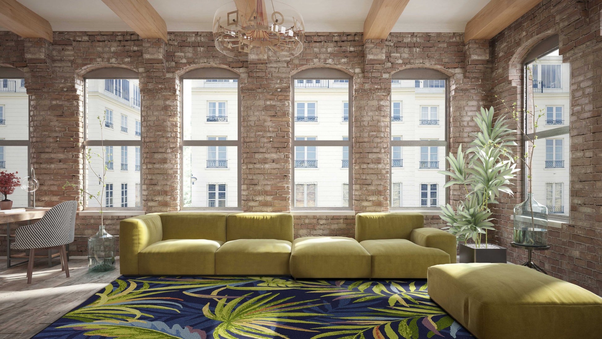 8' X 10' Blue Floral Indoor Outdoor Area Rug-Outdoor Rugs-DECOROLALA