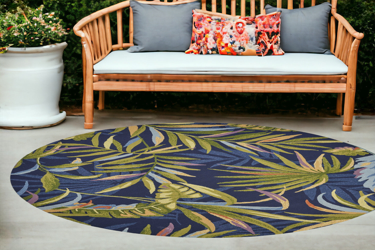 8' X 10' Blue Floral Indoor Outdoor Area Rug-Outdoor Rugs-DECOROLALA