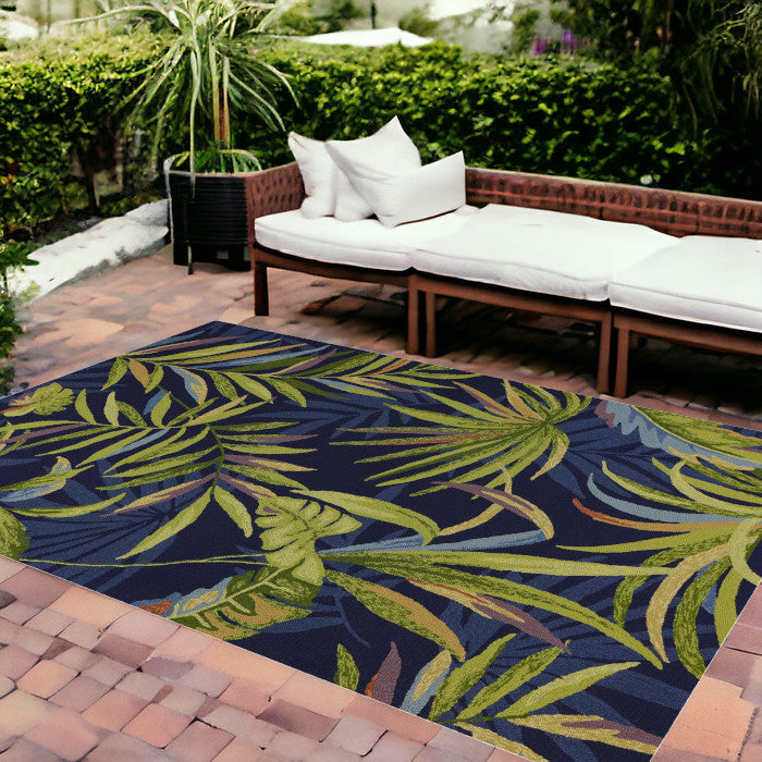 8' X 10' Blue Floral Indoor Outdoor Area Rug-Outdoor Rugs-DECOROLALA