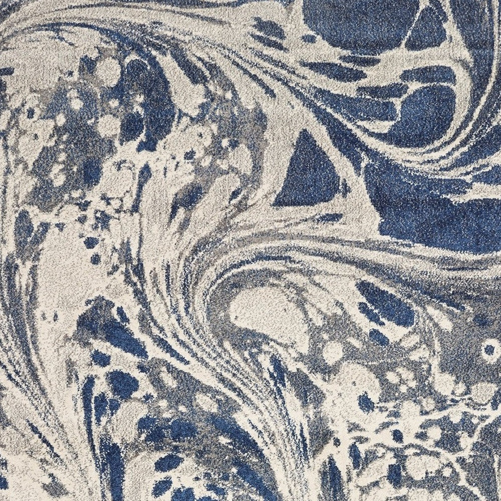 8' X 10' Blue Gray And Ivory Abstract Area Rug-Area Rugs-DECOROLALA