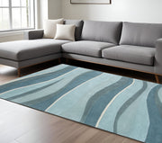 8' X 10' Blue Gray And Ivory Wool Hand Tufted Area Rug-Area Rugs-DECOROLALA