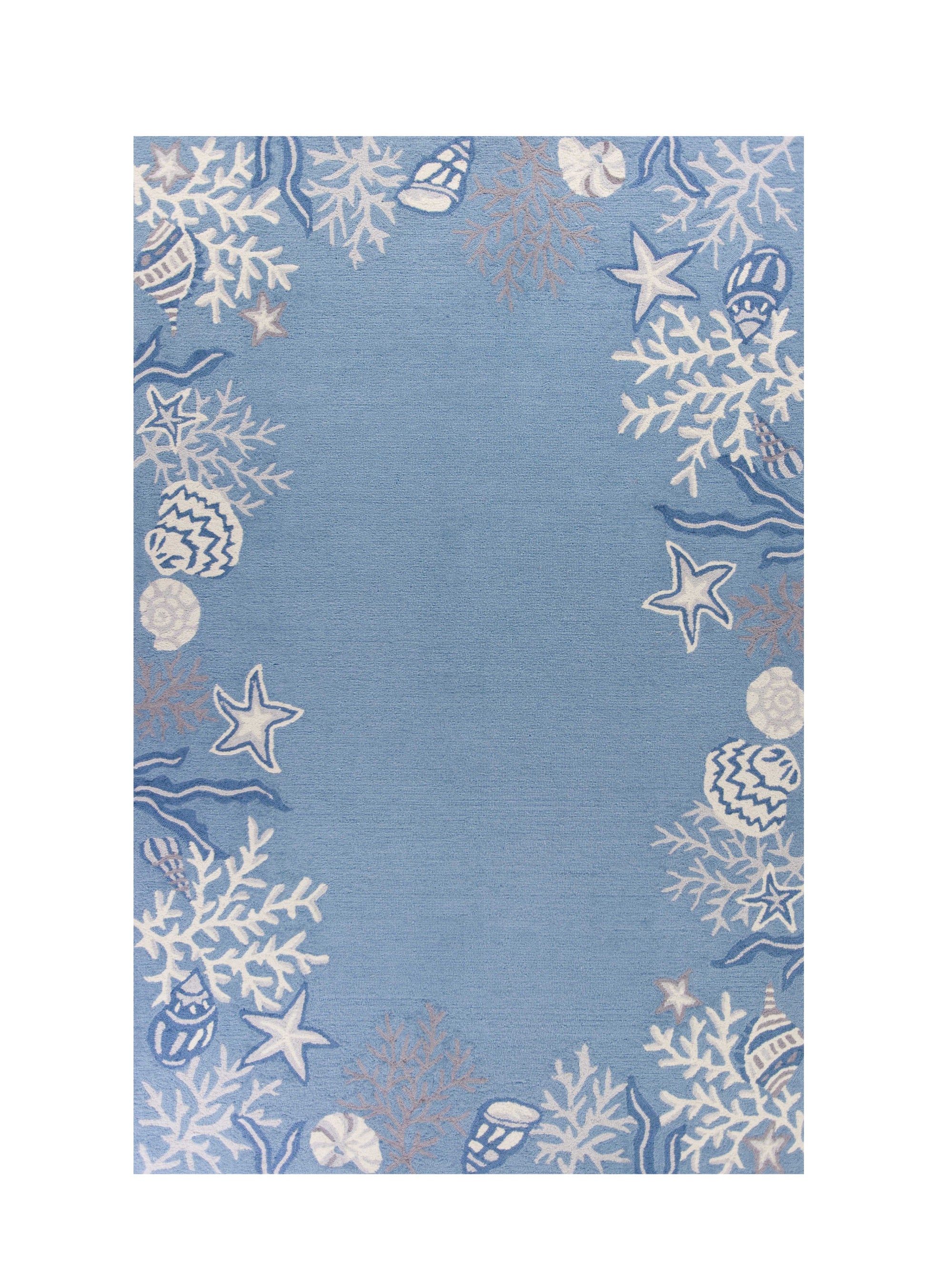 8' X 10' Blue Gray And White Fish and Coral Hand Tufted Area Rug-Area Rugs-DECOROLALA