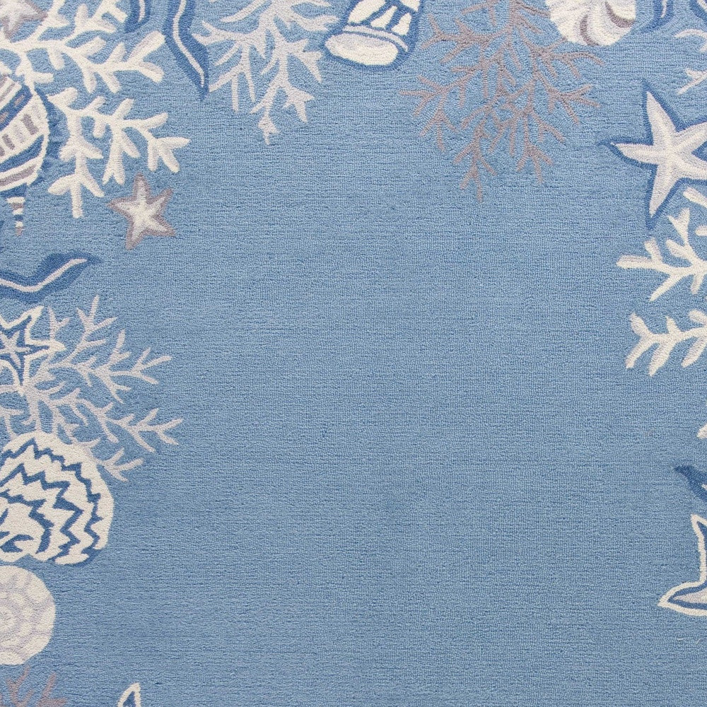 8' X 10' Blue Gray And White Fish and Coral Hand Tufted Area Rug-Area Rugs-DECOROLALA