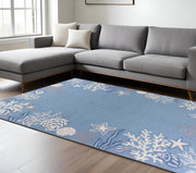 8' X 10' Blue Gray And White Fish and Coral Hand Tufted Area Rug-Area Rugs-DECOROLALA