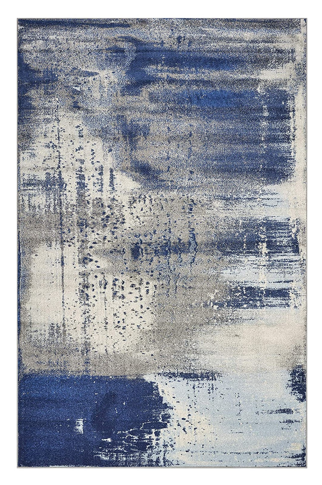 8' X 10' Blue Ivory And Gray Abstract Shag Area Rug-Area Rugs-DECOROLALA