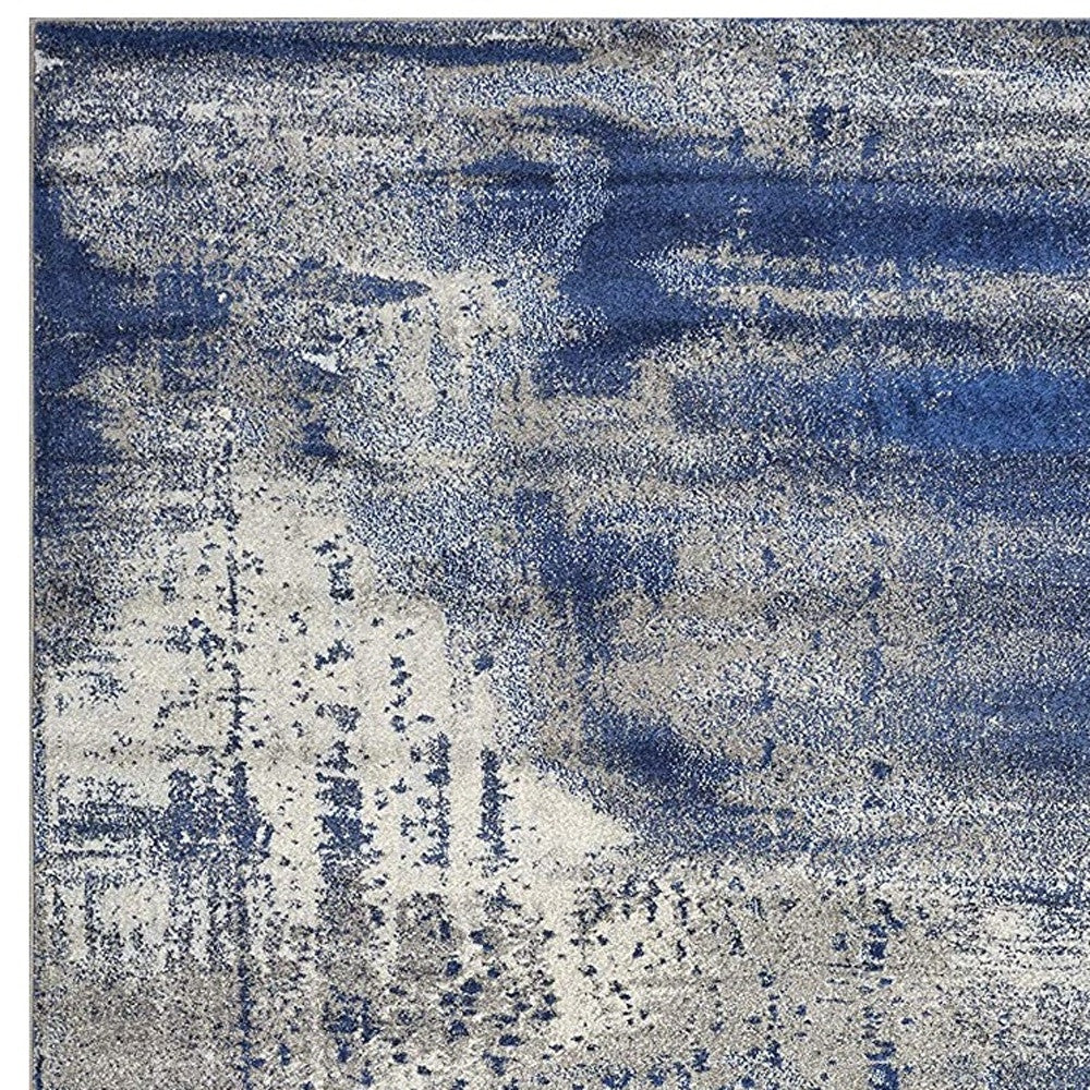 8' X 10' Blue Ivory And Gray Abstract Shag Area Rug-Area Rugs-DECOROLALA