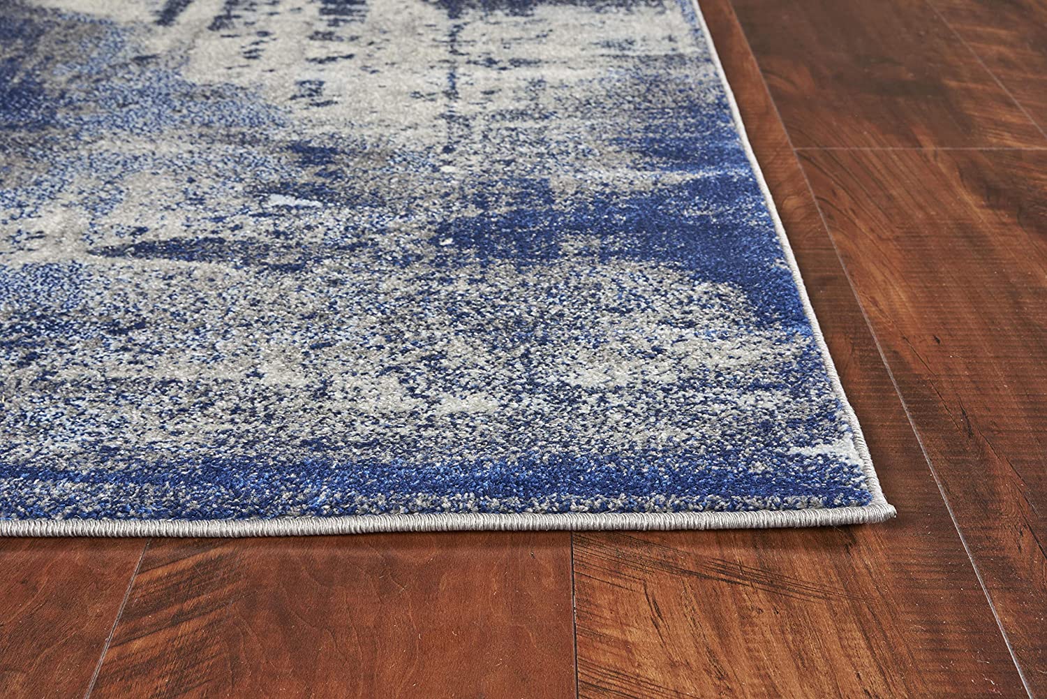 8' X 10' Blue Ivory And Gray Abstract Shag Area Rug-Area Rugs-DECOROLALA