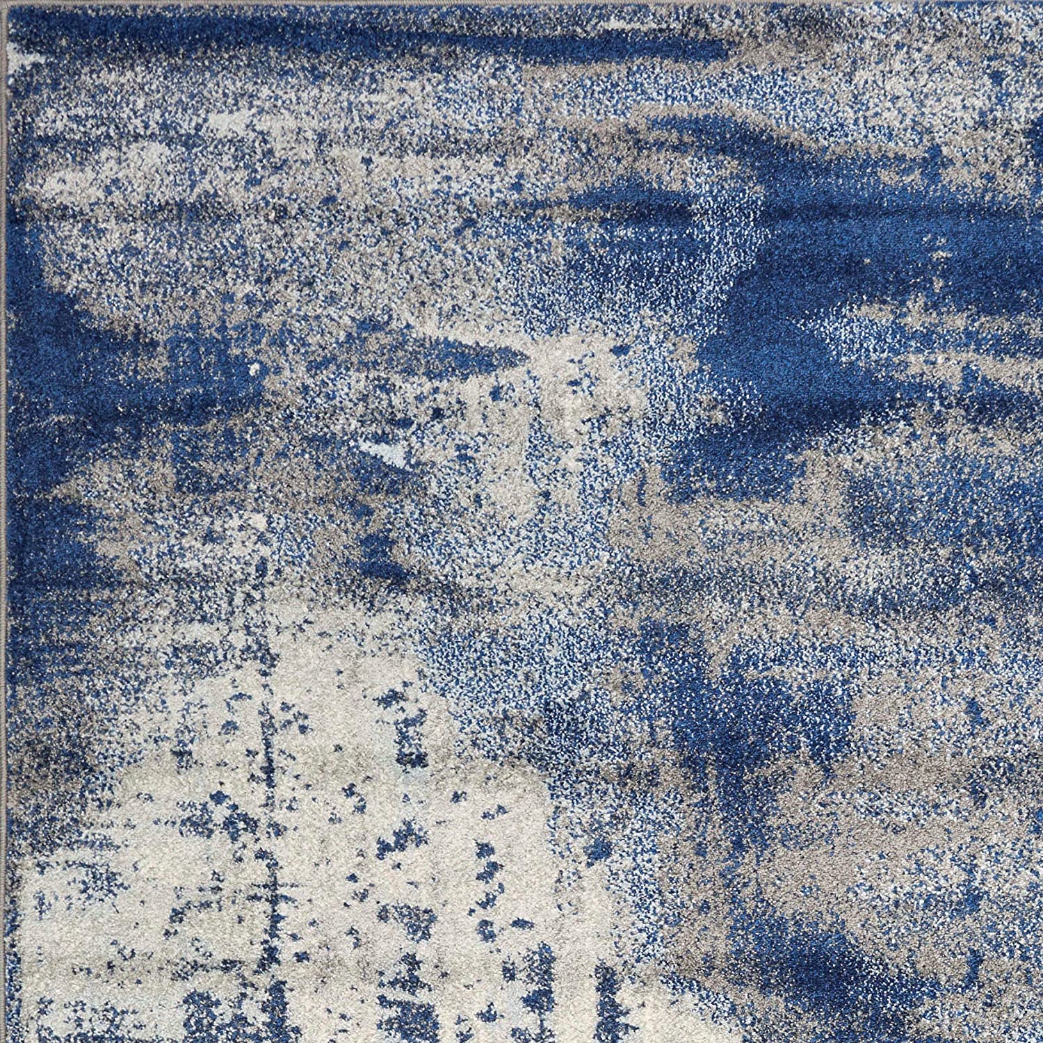 8' X 10' Blue Ivory And Gray Abstract Shag Area Rug-Area Rugs-DECOROLALA