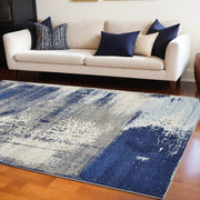8' X 10' Blue Ivory And Gray Abstract Shag Area Rug-Area Rugs-DECOROLALA