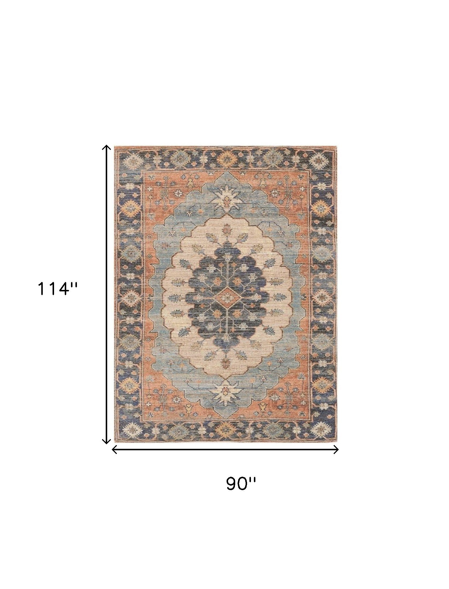 8' X 10' Blue Orange And Black Medallion Hand Woven Distressed Area Rug-Area Rugs-DECOROLALA