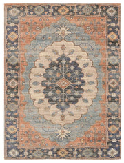 8' X 10' Blue Orange And Black Medallion Hand Woven Distressed Area Rug-Area Rugs-DECOROLALA