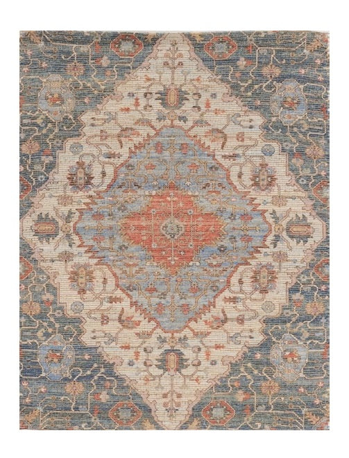 8' X 10' Blue Red Hand Woven Diamond Medallion Indoor Area Rug-Area Rugs-DECOROLALA