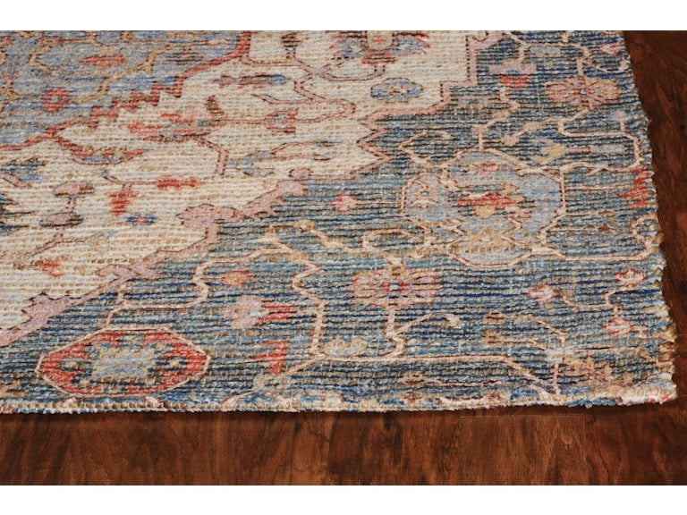 8' X 10' Blue Red Hand Woven Diamond Medallion Indoor Area Rug-Area Rugs-DECOROLALA