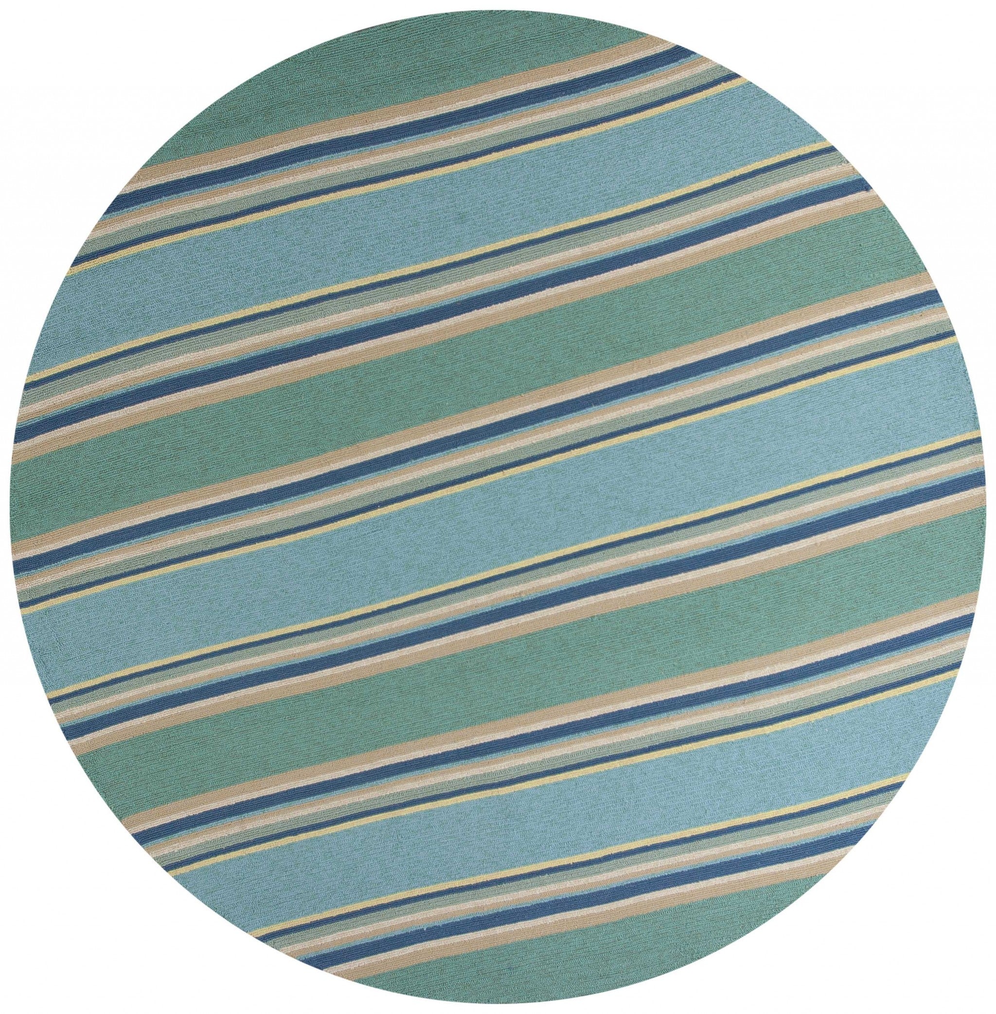 8' X 10' Blue Striped Handmade Indoor Outdoor Area Rug-Outdoor Rugs-DECOROLALA