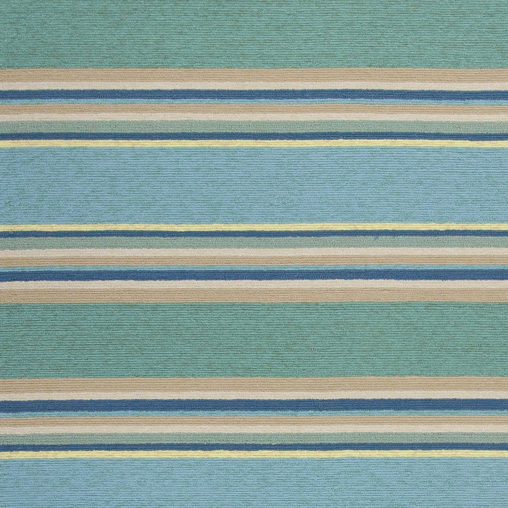 8' X 10' Blue Striped Handmade Indoor Outdoor Area Rug-Outdoor Rugs-DECOROLALA