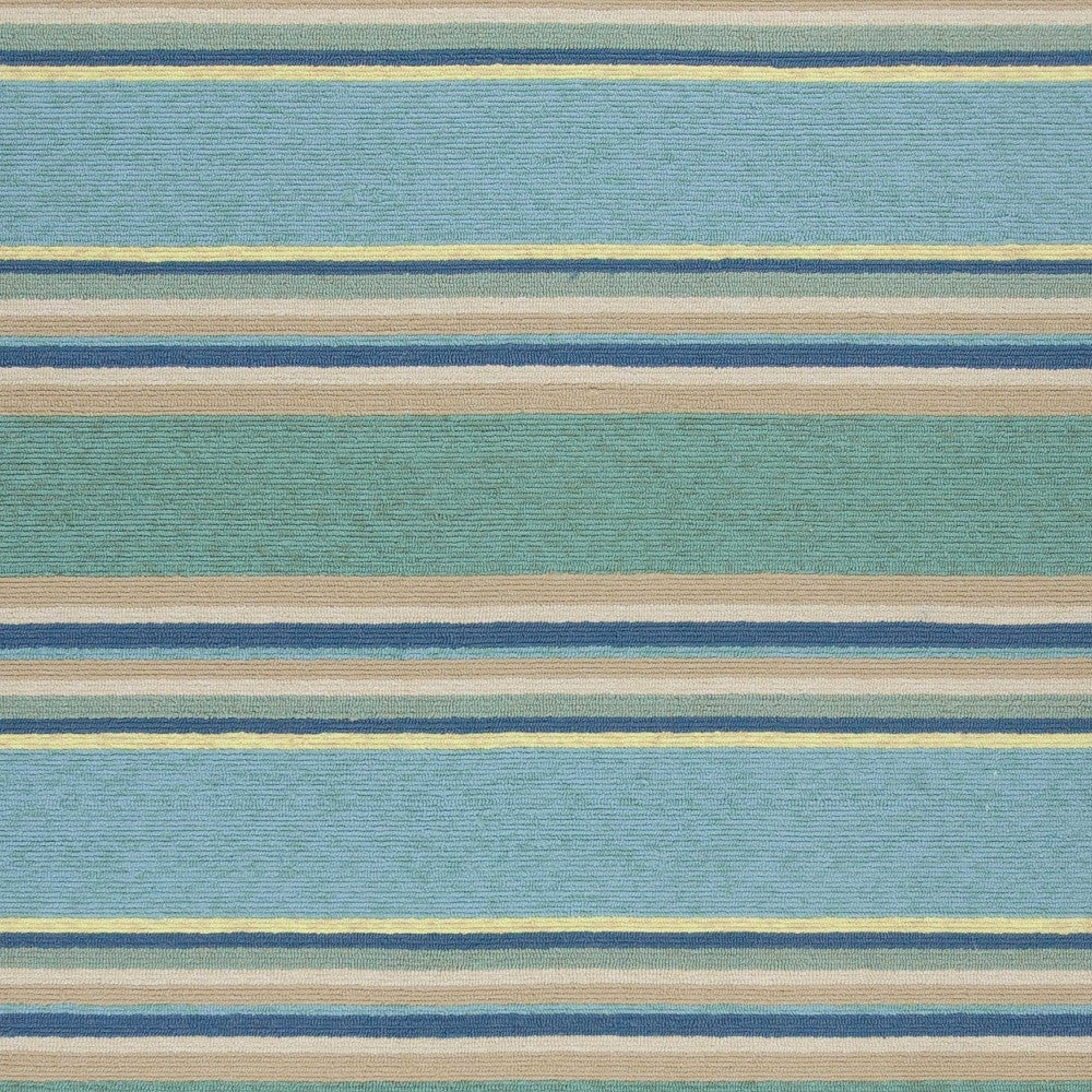 8' X 10' Blue Striped Handmade Indoor Outdoor Area Rug-Outdoor Rugs-DECOROLALA