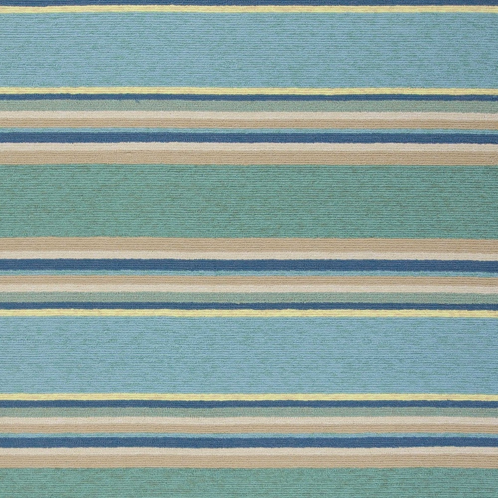 8' X 10' Blue Striped Handmade Indoor Outdoor Area Rug-Outdoor Rugs-DECOROLALA