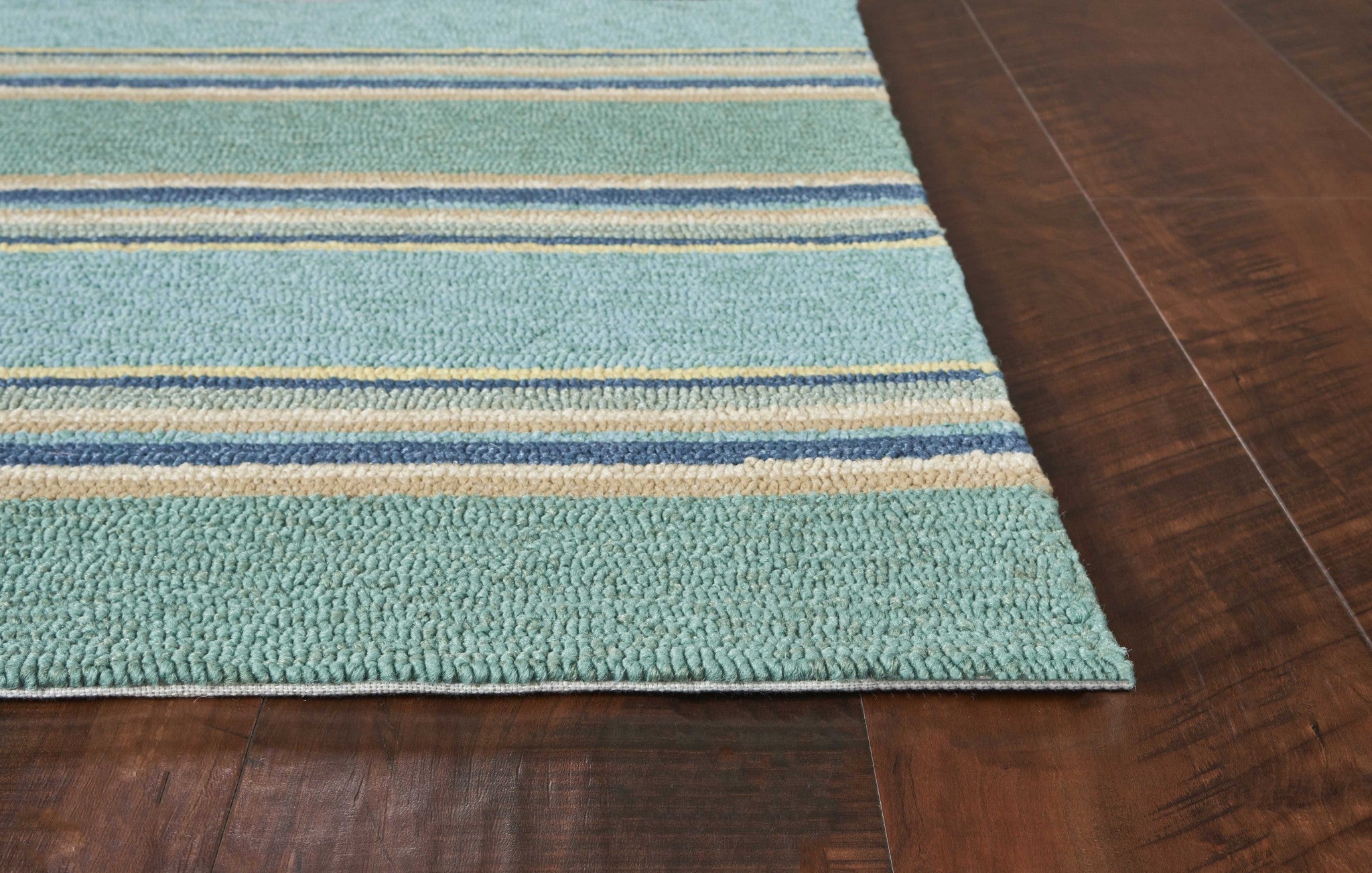 8' X 10' Blue Striped Handmade Indoor Outdoor Area Rug-Outdoor Rugs-DECOROLALA