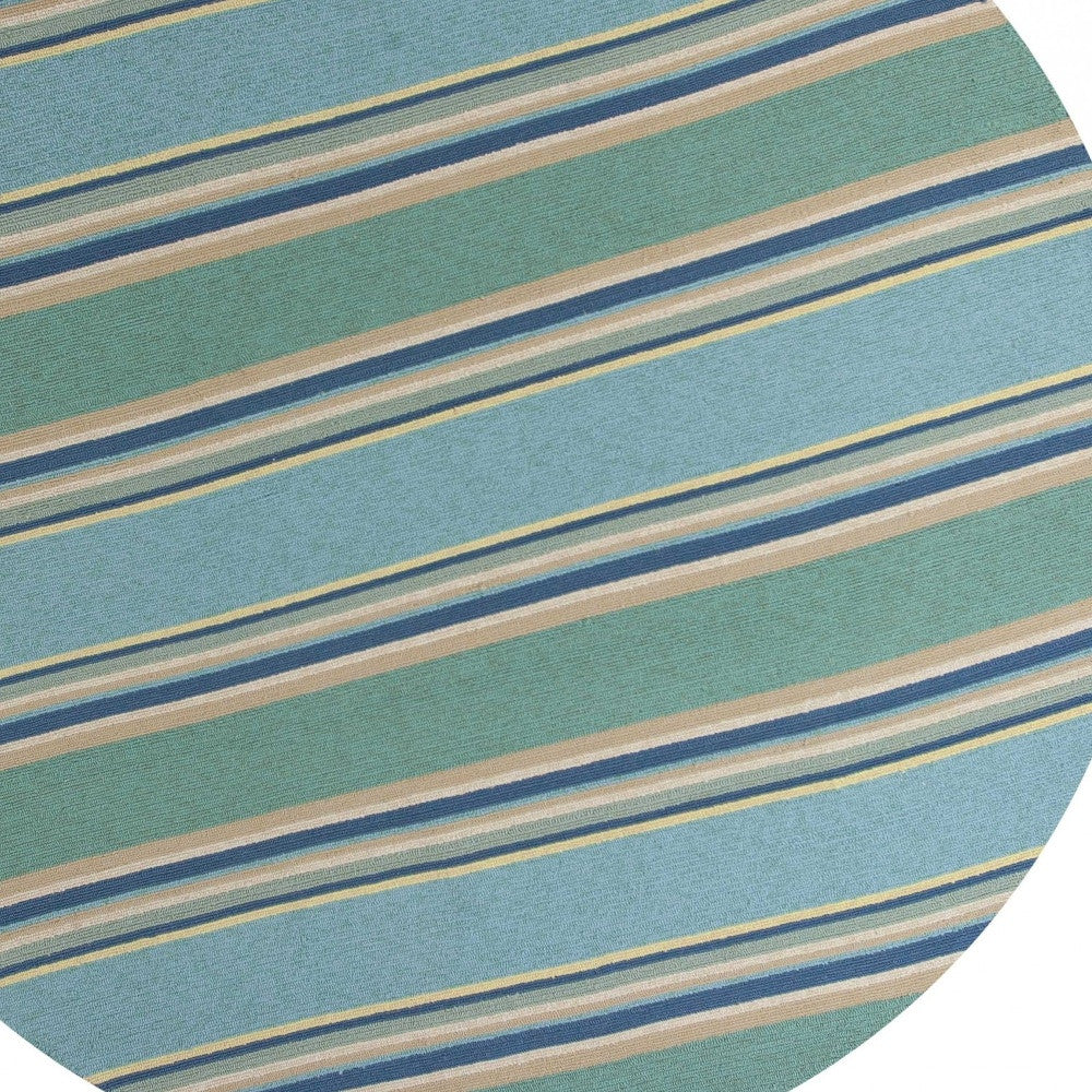 8' X 10' Blue Striped Handmade Indoor Outdoor Area Rug-Outdoor Rugs-DECOROLALA