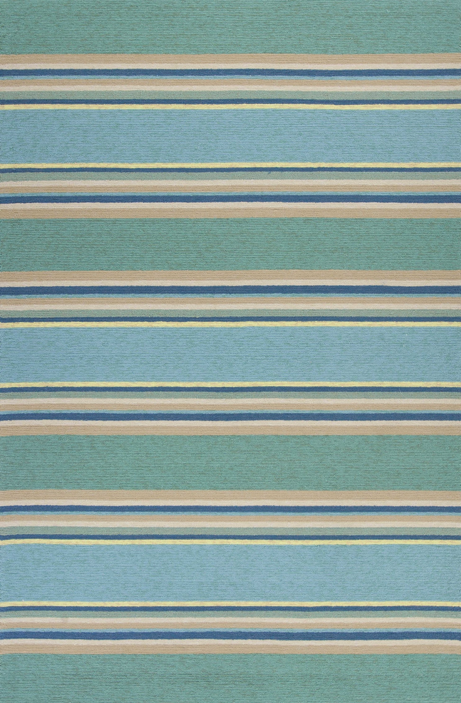 8' X 10' Blue Striped Handmade Indoor Outdoor Area Rug-Outdoor Rugs-DECOROLALA